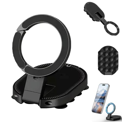 Double-Sided Suction & Magnetic Phone Holder, Foldable Hands-Free Silicone Mount