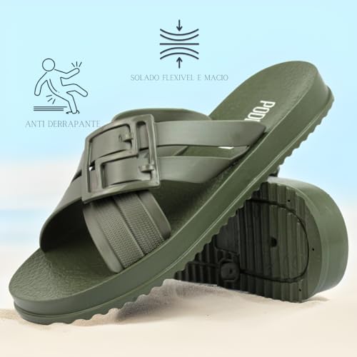 Chinela feminina sandalia rasteirinha em borracha estilo slider (Verde, BR, Adulto, Numérico, 37)