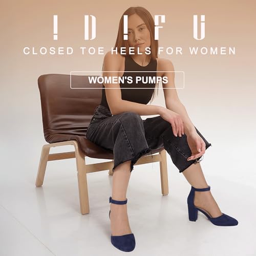 IDIFU IN3 Closed Toe Heels for Women High Chunky Block Heels Women's Pumps Comfortable Dressy Wedding Bride Party Homecoming Prom Work Shoes Fashion Ankle Strap Round Toe Dress Shoes2