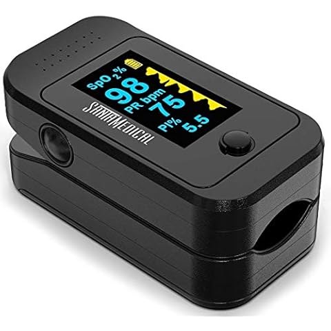Santamedical Dual Color OLED Pulse Oximeter Fingertip, Blood Oxygen Saturation Monitor (SpO2) with Case, Batteries and Lanyard Cover