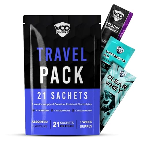 Travel Pack - 1 Week Supply of Creatine Electrolytes & Clear Protein in Single Dosed Sachets | 21 Sachets per Pouch | Creatine & Electrolytes Travel Supplement - Assorted Flavours