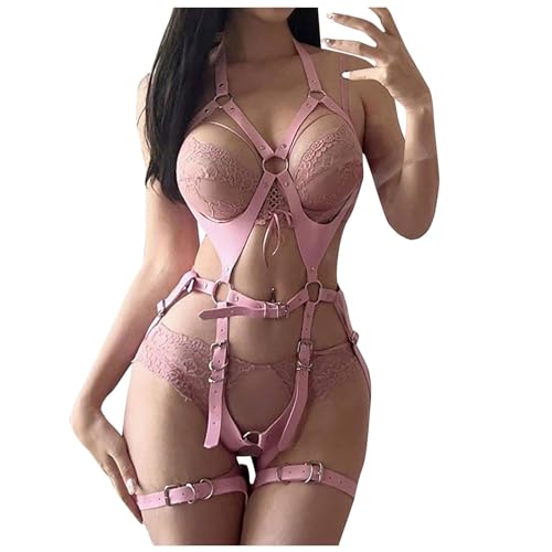Lencería Sexy Conjunto Mujer Babydoll Tentació Lencería Pijamas Luna de Miel Atractivo Body de Encaje Sin Espalda y Sin Mangas Tentació Encaje Pijamas Tirantes Seducción Caliente Conjunto Vestido