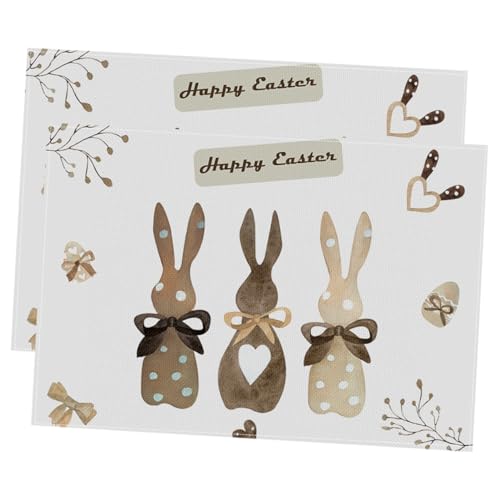 LOPUNER 2pcs Easter Bunny Place Mats Set, Linen Fabric Decorative Placemats with Heat-Resistant Surface, Easter Party Table Mats for Dining and Drink Protection