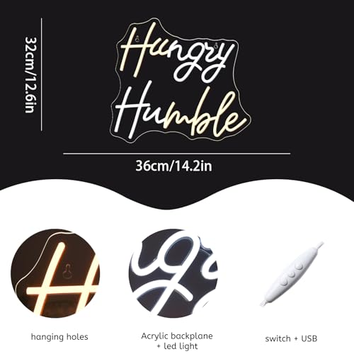 Image of WLHOPE Hungry Humble Neon Sign Led Signs for Gym Wall Decor, Neon Lights Transparent Acrylic Board Sign for Office Classroom Bedroom Decorations Gifts for Gym Lovers