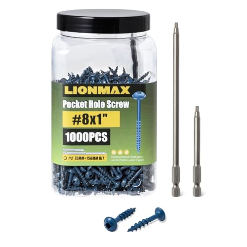 LIONMAX Pocket Hole Screws 1 Inch, 1000 PCS Exterior Pocket Screws #8 x 1
