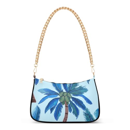 Tropical Palm Trees Blue Casual Hobo Purse Women Tote Handbag Moon Colorful Shoulder Bag Zipper Closure