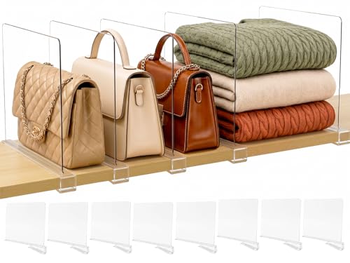 SortNStore Shelf Dividers Purse Organizer for Closet: 8-Pack Acrylic Bag Storage Organizer for Handbags, Clutches, Clothes, Sweater, Towel on Wood Shelves by SortNStore - Used condition - US$14.99