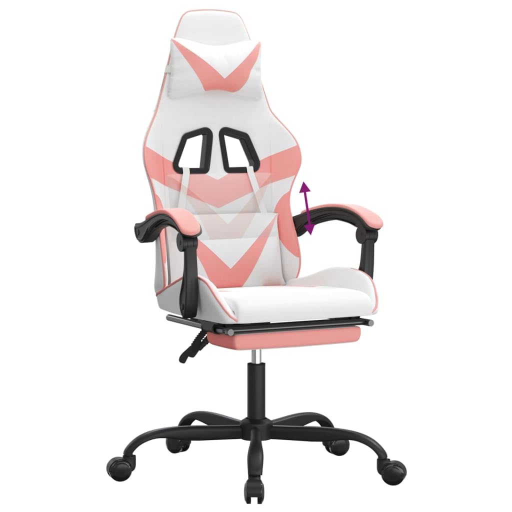 Tomostar Chaise Gaming, Chaise de Jeu Fauteuil Gamer Fauteuil de Bureau avec Repose-Pied Blanc et Rose Similicuir