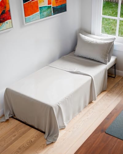 Image of Cot Sheet Set, 33 inch x 75 inch - Easy-Fit Cot Size Mattress Sheets - Light Grey | Ideal for Narrow Twin, Camper Bunk, RVs, Twin Bunks, Day Care & Camping Cots, Cot Size Fitted Sheet fits 6 inch to 10 inch Mattresses