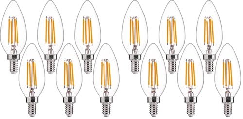 Image of FLSNT 60W Equivalent LED Chandelier Light Bulbs, Dimmable, E12 Base, Clear B11 LED Filament Candelabra Bulbs, 2700K Soft White, 12 Pack