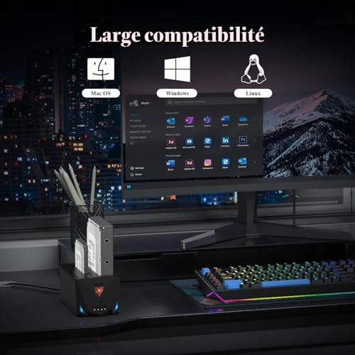 FIDECO Station d'accueil pour Disque Dur, USB 3.2 Gen 1 HDD Docking Station 2,5"/3,5" SATA HDD SSD avec câble USB A vers C et câble USB C vers C, Prend en Charge Clone Hors Ligne et UASP – vue 6