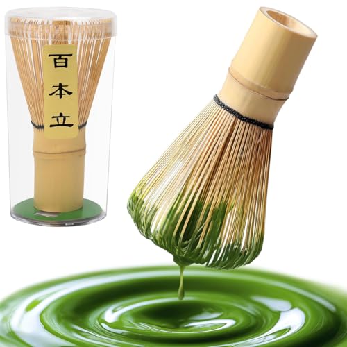 EJRUP Batidor de Bambú Natural Chasen Tradicional,Matcha kit Ceremonie Japonais,100 Varillas té Matcha,para Hacer y Remover Matcha de Bambú Dorado Matcha té Verde