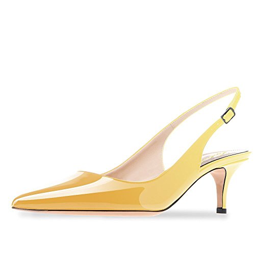 Lutalica W Women's Patent Leather Pointed Toe Basic Comfortable Kitten Heel Slingback Pumps Shoes