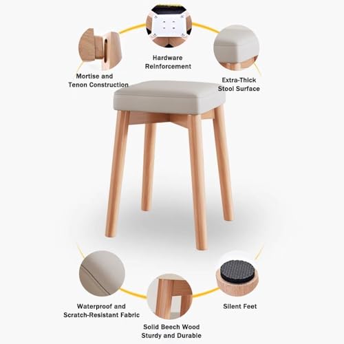 Taburetes apilables modernos de madera verde, 18 taburetes cuadrados sin respaldo para encimera de cocina, diseño tapizado para el hogar, oficina y comedor, ahorro de espacio y elegante - imagen 3