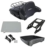 PEGSTREAMLINER Vivid Black 10.7'' Chopped Tour Luggage Trunk Set w/Luggage Rack Mount Rack Fit for Harley 2014-2025 Touring Road King Road Street Electra Glide Standard CVO