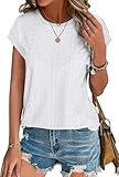 XIEERDUO Womens Tops Dressy Casual Short Sleeve Eyelet Tops for Women White Tops for Women Fall Fashion Must Haves S