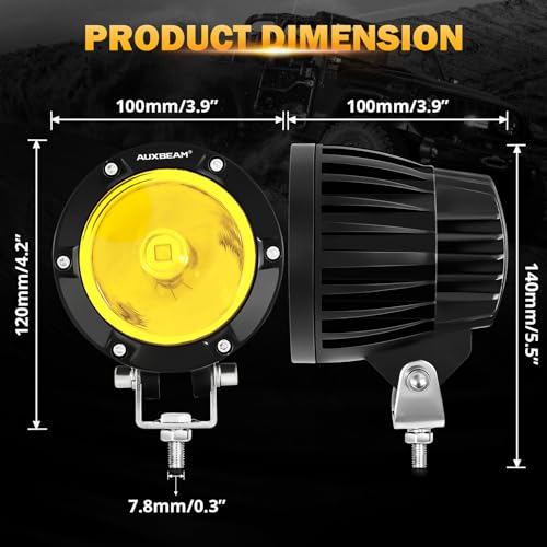 Image of Auxbeam C4 Series LED Pods 4In 72W Amber Fog Light, Round Spot Offroad Light, 2PCS 7200LM Amber Light Pod with Wiring Harness Kit, Driving Light Yellow Ditch Light for Jeep Motor SUV ATV UTV Wrangler