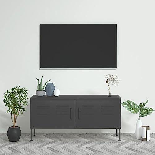 Woonisher Meuble TV Anthracite 105x35x50 cm Acier Ensemble Meuble TV et Table Basse