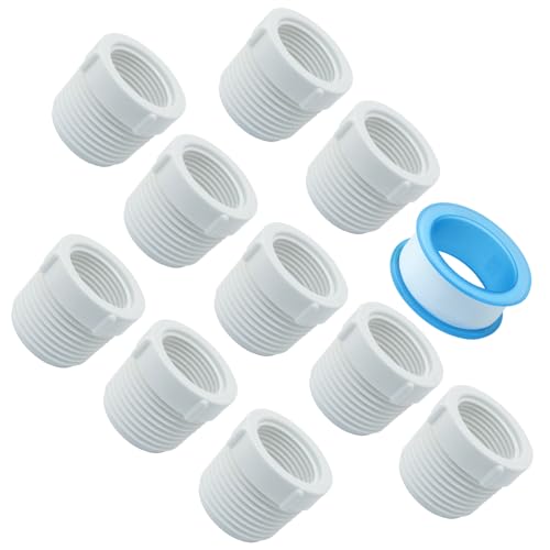 OSVJE 10 Pack PVC Pipe Fitting, 1 Inch Male Thread Bulk Fittings 3/4 Inch Female Threaded Reducer Bushing, Coupling Pipe Adapter Connectors for Plumbing/Construction