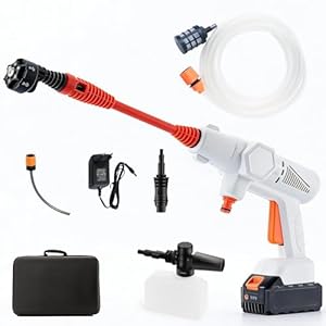Gtremulent Akku Hochdruckreiniger Tragbar 1200PSI: Kompakter Elektrischer Druckreiniger mit 21V 4.0Ah Batterie & Ladegerät – 6-in-1 Düse Selbstansaugend für Autowäsche/Balkon/Terrasse