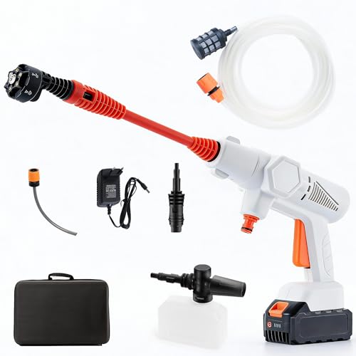 Gtremulent Hidrolimpiadora de Alta Presión Portátil 1200PSI: Limpiadora Eléctrica Compacta con Batería de 21V 4.0Ah y Cargador - Boquilla 6-en-1 Autoaspirante para Lavado de Coches/Balcón/Terraza