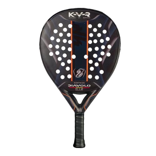 Akkeron Kovra - Pala de Padel - Modelo Diavolo 25 - Carbono 100% - Power Blast EVA - Forma Lágrima - Barniz Gomoso - Cuerda Seguridad Ajustable - Control/Potencia - 355/370g (Fibra de Carbono)