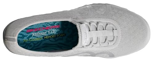 Skechers Women's Relaxed Fit Breathe Easy Fortune-Knit Slip-On Sneaker, White/Silver, 6.5