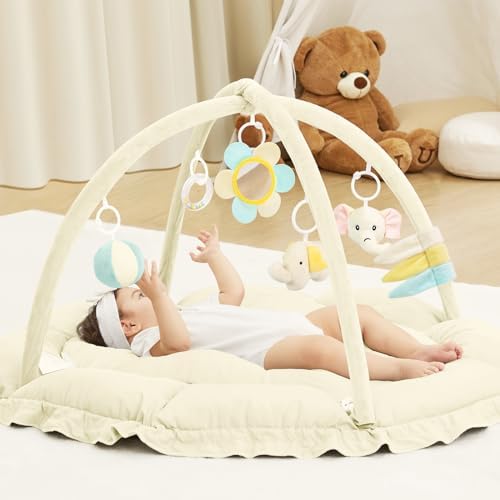 ANGELBLISS 5 in 1 Baby Play Gym Mat, Reversible Tummy Time