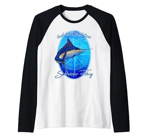 Pesca en agua salada South Padre Island, Texas Offshore Fish Camiseta Manga Raglan