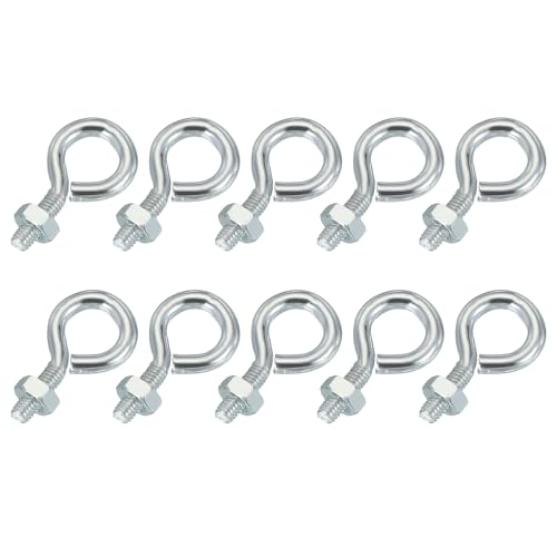 Image of PATIKIL M3x8mm Eye Bolts, 10 Pcs Carbon Steel Threaded Eyebolt Eye Hooks Screws with Nut for Hanging or Securing Cables Silver