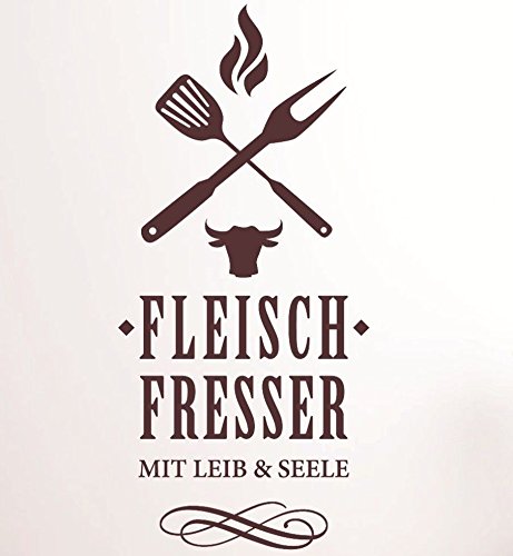 tjapalo® S-pkm84 Wandtattoo Küche Wandtattoo grillen kochen Männer Fleischfresser Grill (H58xB22 schwarz oder Farbe nach Kauf senden)