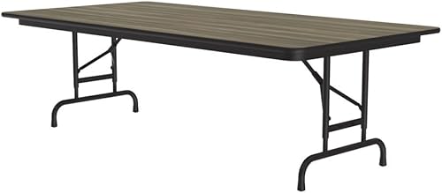 Correll Mesa plegable de 36 x 96 pulgadas, para uso comercial, altura ajustable (22 a 32 pulgadas), parte superior laminada de alta presión de nogal