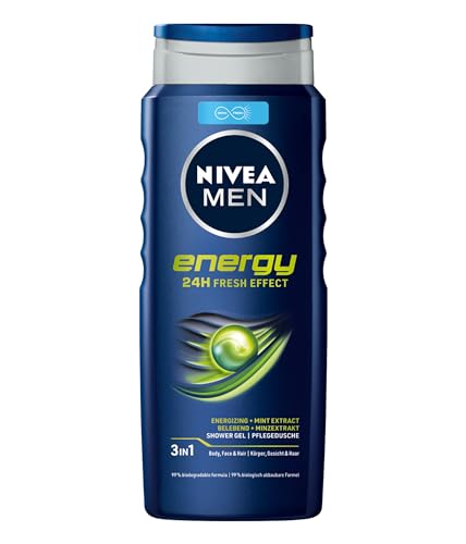 NIVEA MEN Energy Duschgel, Pflegedusche mit vitalisierendem Duft und 24h Frische Effekt, erfrischende Cremedusche mit Minzextrakt für Körper und Haar (500 ml)
