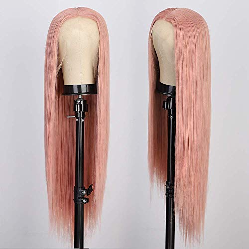 Long Pink Wig Full Density Silky Pink Synthetic Lace Front Wig ,Glueless Synthetic Pink Wigs For Women