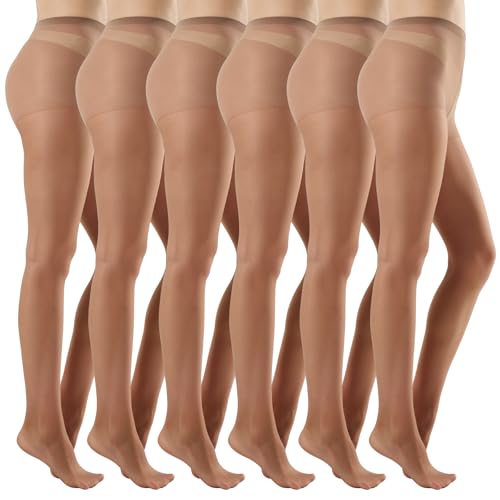 MANZI 6 Pairs Women's 20D Sheer Silky Pantyhose Control Top Nylon Stockings