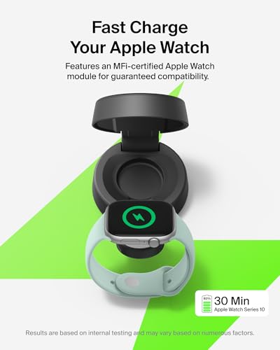 Image of Belkin MagSafe Charger Compatible, 2-in-1 Wireless Charging Station, Qi2.2 25W Convertible Magnetic Charger for iPhone 17, Apple Watch Series 10, Google Pixel 10, and More (45W Adapter Included)