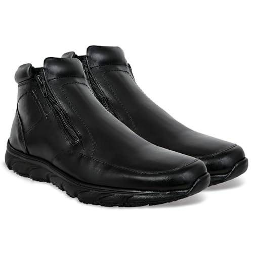 Image of Allen Cooper Genuine Premium Leather Luxury Memory Foam High-Top Boots Shoes For Men(ACBS-CR250701,Black,Size-5,6,7,8,9,10,11,12,13,14)
