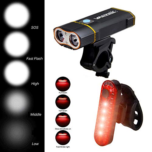 Best Mountain Bike Lights for Night Riding,1000 Lumens Bike Headlight 2 LED【Upgrade Mount】,USB Rechargeable Bicycle Headlight & Rear Light Set for Road Commuting,Front & Back Bike Light Flashing Light