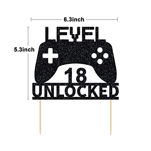 Level 18 Unlocked Cake Topper, Video Game Cake Topper, Game Controller Cake Topper For 18Th Birthday Party Decoration #TOP6