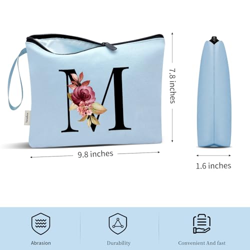 Image of Vavabox A-Z Personalized Makeup Bag, Birthday Gifts for Women Mom, Gifts for Best Friend, Bride Bridesmaid Cosmetic bag (M, Blue)