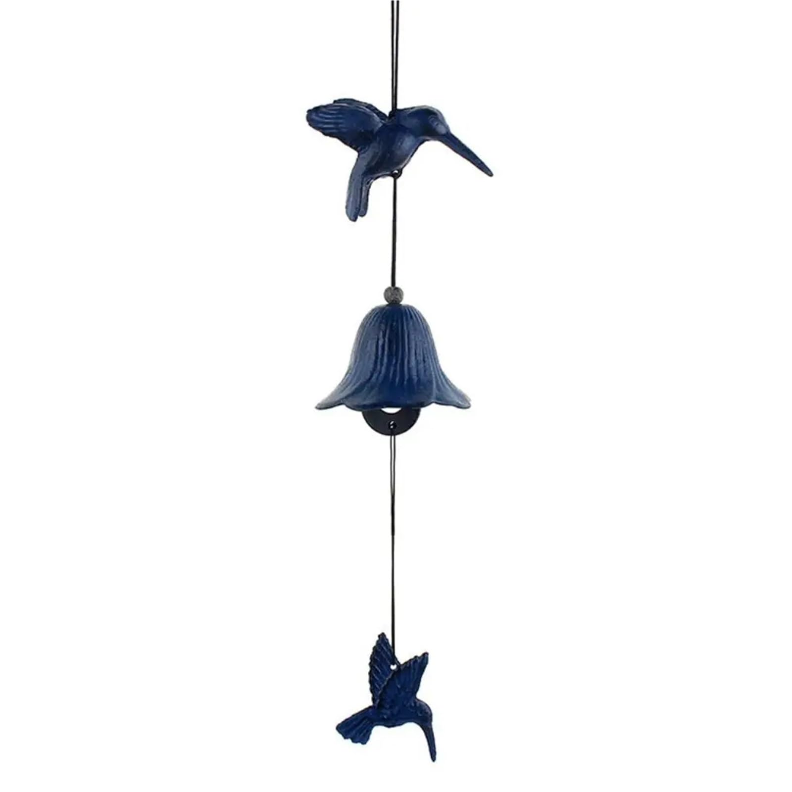 Japanese Style Wind Chimes Hanging Hummingbird Cast Iron Bells Novelty Stereoscopic Wind Chime Creative Vintage Metal Pendant Backyard(Blue)