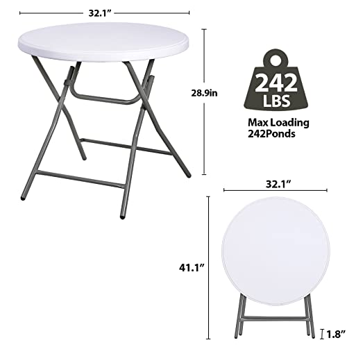 Super Deal 2.7 Foot Round Folding Card Table, 32" Indoor Outdoor Portable Plastic Kitchen Or Camping Picnic Party Wedding Event Table, White #TOP2