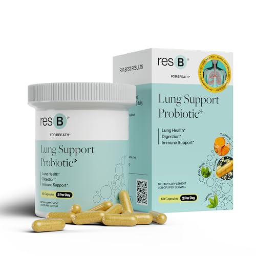 resB Lung Support Probiotic Supplement - Lung Health Supplement for Smokers, Gut Health, Immune & Digestive Support, Respiratory Care, Holy Basil & Turmeric, Clinically Trialed - 60 Capsules