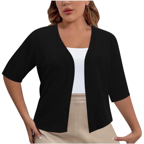 Plus Size Open Front Cardigan for Women Loose Business Casual Bolero Shrugs Short Sleeve Cropped Tops 2025 Fashion