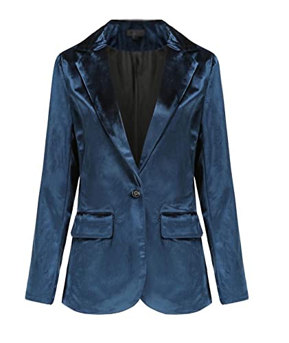 Tomwell Femme Blazer en Velours Boutonné Veste Vintage à Manches Longues Slim Fit OL Bureau Affaires Veste de Costume A Bleu XXL Cover