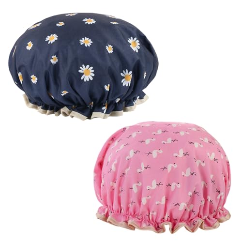 2 Piezas Gorro ducha mujer,con banda elástica,Gorros de Ducha Impermeable y reutilizables,para Hogar,Salón,Spa,Viajes,Hotel,Cocina