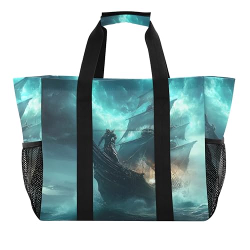 Ship Sea Storm Large Tote Bags for Women Canvas Tote Purse Reusable Grocery Bags Top Handle Handbags for Travel, Work