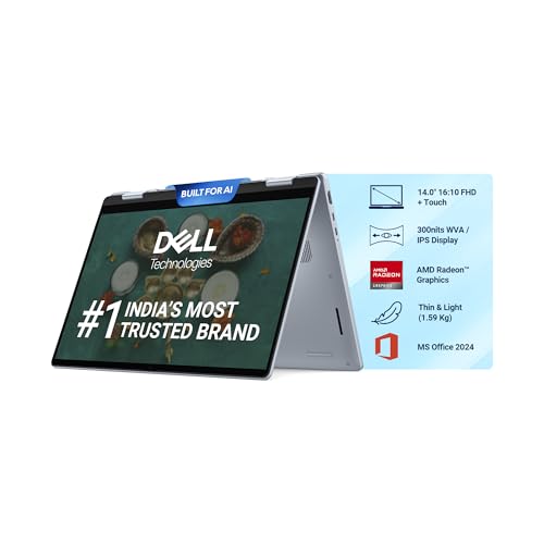 Dell14 Plus 2-in-1, Ryzen AI R7-350 Processor / 16 GB LPDDR5X/ 1 TB SSD / 14" (35.56 cm) FHD Plus, 300 Nits, Touch, Backlit + FPS Keyboard, 15 Month McAfee/Ice Blue/Win 11 + MSO'24,1.59 Kg