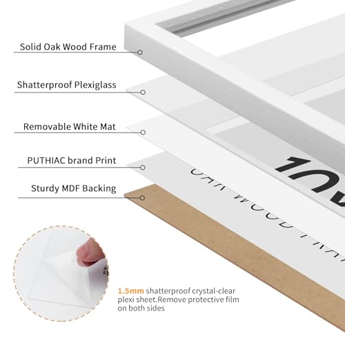 Puthiac 10x10 White Oak Wood Picture Frame - 10x10 Natural Solid Wood Poster Frame for Wall Art Photo and Prints (1 Pack)
