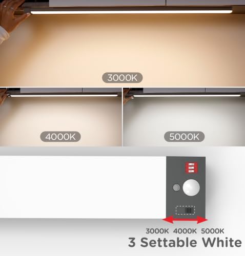 Image of Leetdud Under Cabinet Lighting Plug in 12 Inch, 120V Motion Sensor Lights Indoor, 3CCT 3000 /4000 /5000K, Aluminum Linkable Super Bright LED Counter Light with Timer for Kitchen, Closet, Black, 4 Pack